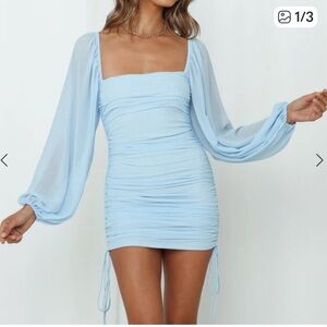 Hello Molly Light Blue Ruched Mini Dress